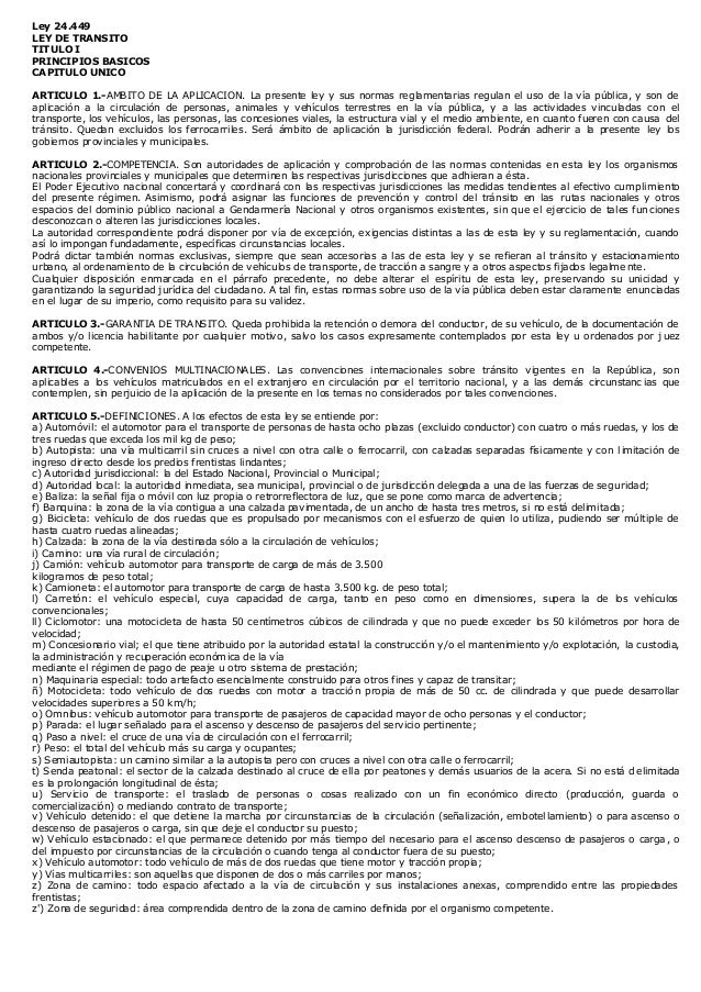 ley nacional de transito 24449 actualizada